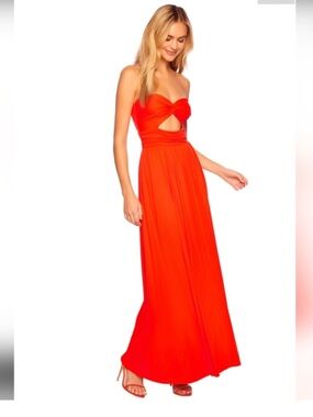 REVOLVE Susana Monaco Strapless Orange Red Twist Cutout Maxi Dress NWT XL